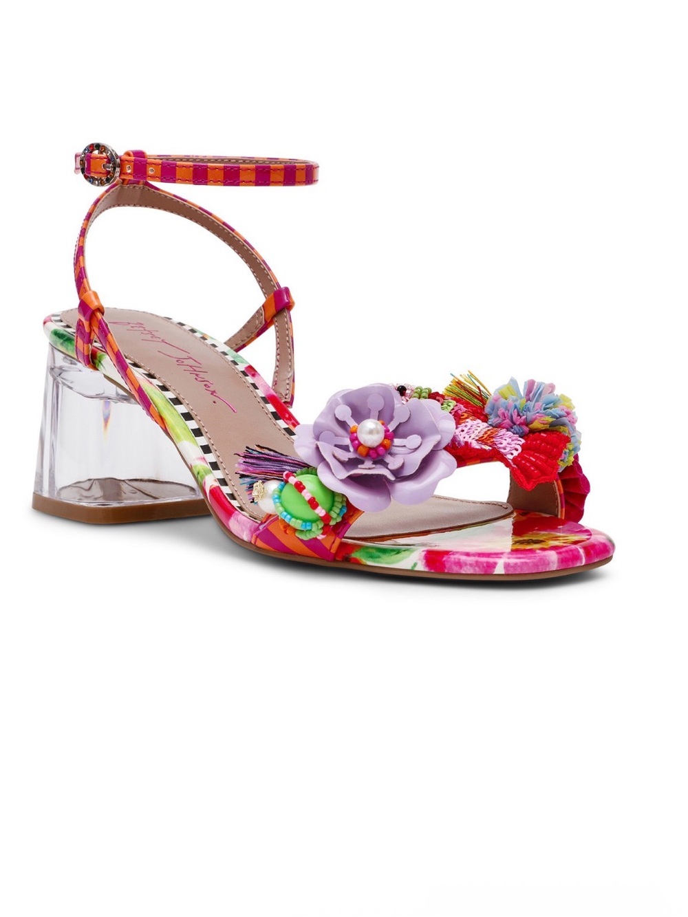 Betsey Johnson Multicolor Floral Embellished Clear Block Heel Sandals
